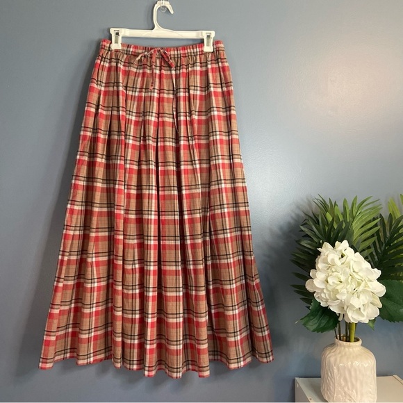 ASPESI Brown and Red Plaid Cotton Maxi Skirt